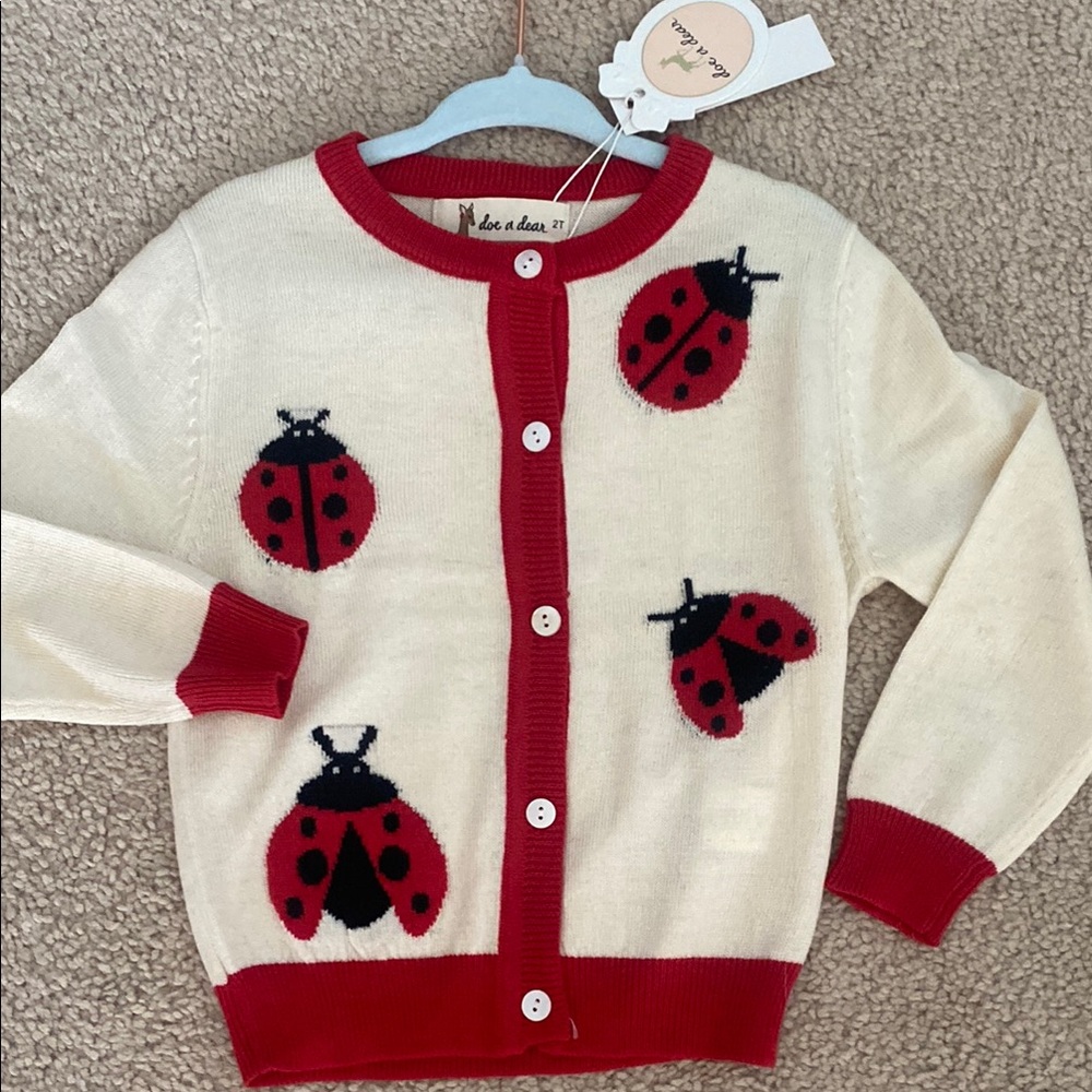Kids Ladybug Cardigan - Red & Cream